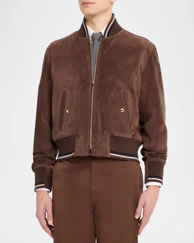 Thom Browne Suede Bomber Jacket In Brown