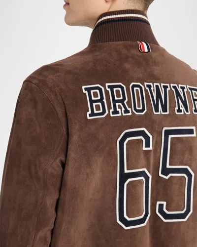 Thom Browne Suede Bomber Jacket In Brown
