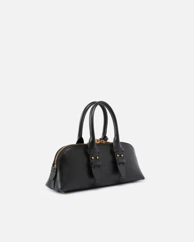 Pinko Bowling Bag Horizontal Black Handbag With Adjustable And Removable Shoulder Strap And Padlock Detail