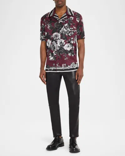 Dolce & Gabbana Bouquet Fiori Short Sleeve Notched Collar Shirt In Red