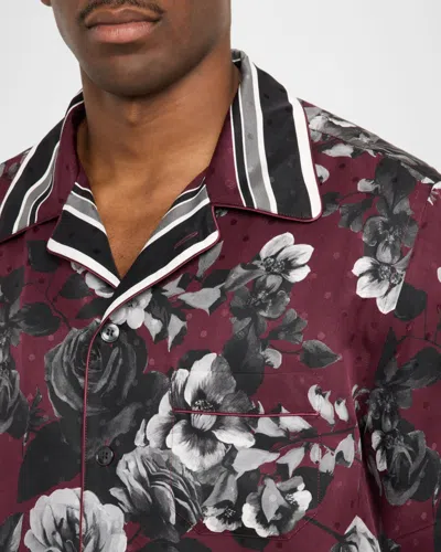 Dolce & Gabbana Bouquet Fiori Short Sleeve Notched Collar Shirt In Red