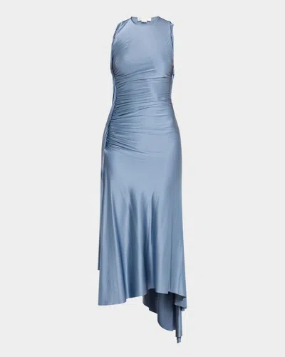 Victoria Beckham Womens Stone Twist Asymmetric-hem Woven Midi Dress In Blue