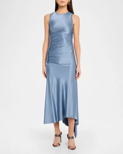 Victoria Beckham Womens Stone Twist Asymmetric-hem Woven Midi Dress In Blue