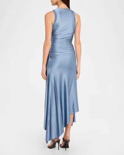 Victoria Beckham Womens Stone Twist Asymmetric-hem Woven Midi Dress In Blue