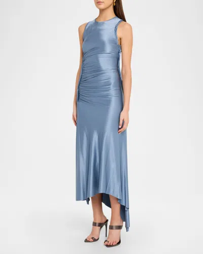 Victoria Beckham Womens Stone Twist Asymmetric-hem Woven Midi Dress In Blue