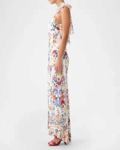 Camilla V Neck Bias Slip Dress With Back Frill In Multi