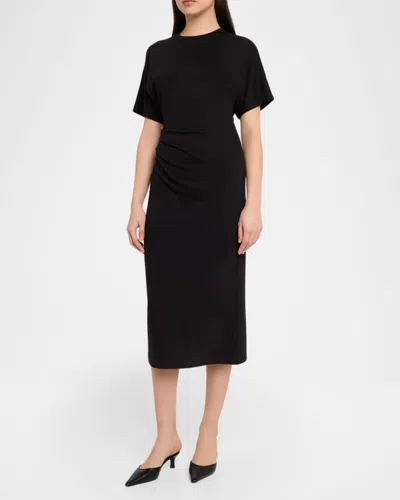 Vince Short-sleeve Ruched Jersey Midi Dress In Black