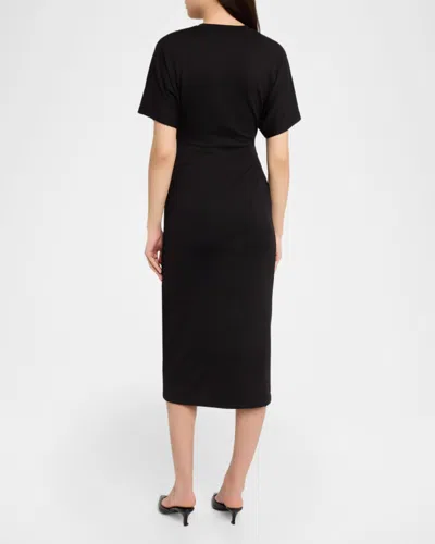 Vince Short-sleeve Ruched Jersey Midi Dress In Black
