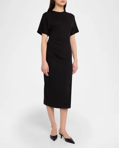 Vince Short-sleeve Ruched Jersey Midi Dress In Black