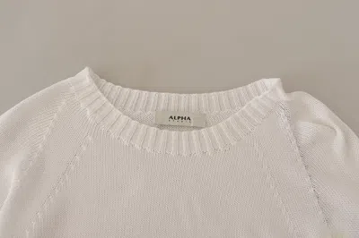Alpha Studio White Long Sleeves Crewneck Pullover Sweater In Neutral