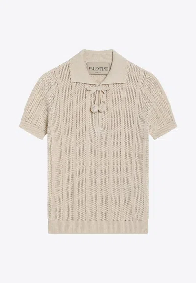 Valentino Embroidered Cotton Knit Polo Woman Ivory Xs In Neutral