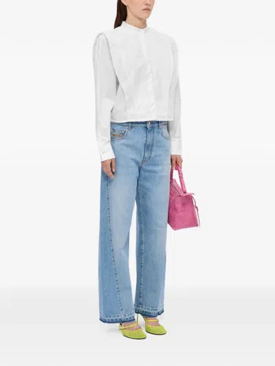 Msgm Lace Panel Shirt In White