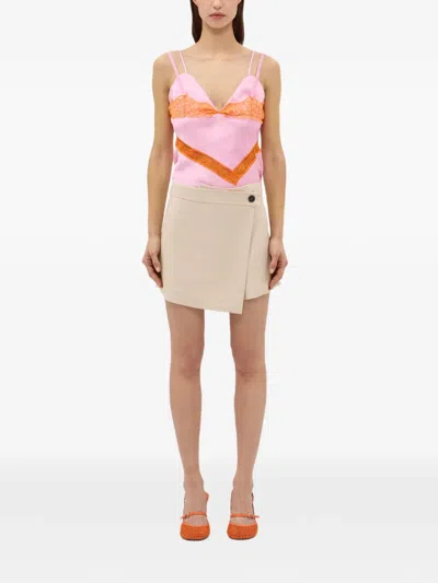 Msgm Button Asymmetric Shorts In Neutral