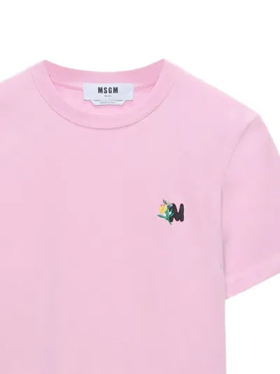 Msgm Embroidery T-shirt In Pink
