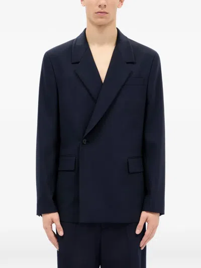 Msgm Notched-lapel Single-breasted Blazer In Blue
