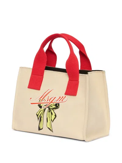 Msgm Micro Logo-detail Tote Bag In Neutral