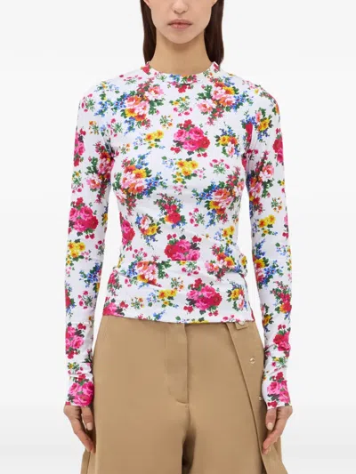 Msgm Floral-pattern T-shirt In Multi