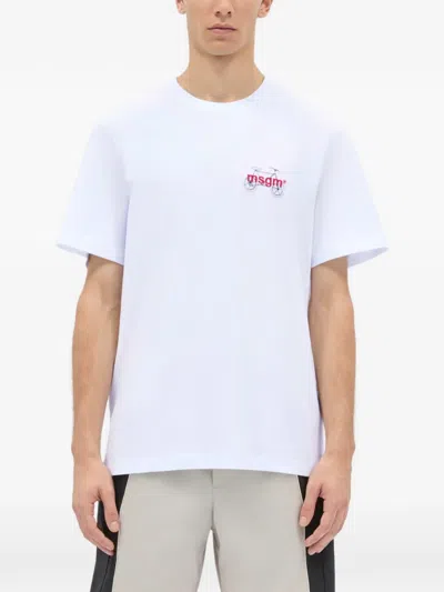 Msgm Logo-embroidered T-shirt In White