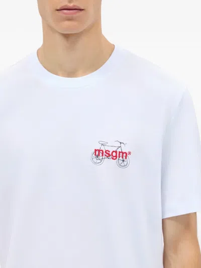 Msgm Logo-embroidered T-shirt In White