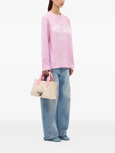 Msgm Knitwear With Raglan Sleeves And Ribbed Cuffs In Pink