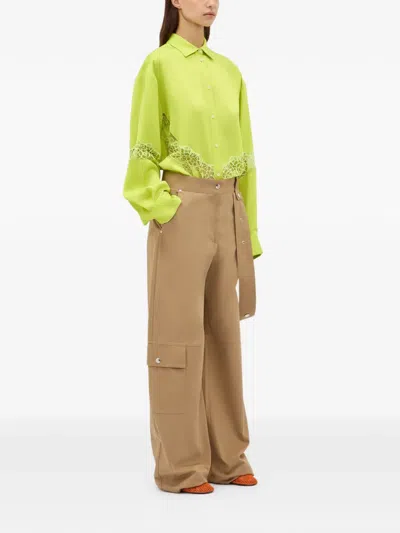 Msgm Lace Panel Shirt In Green