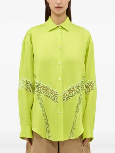 Msgm Lace Panel Shirt In Green