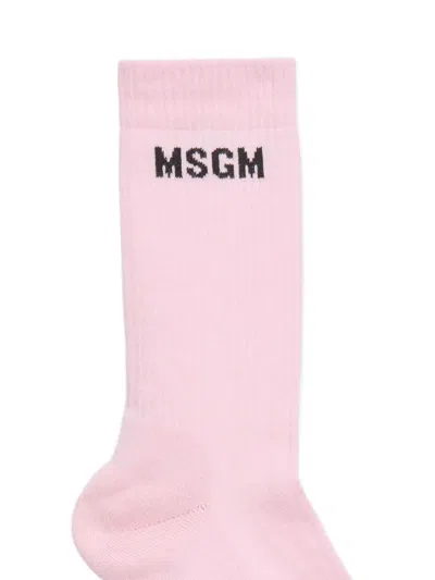 Msgm Logo Socks In Pink