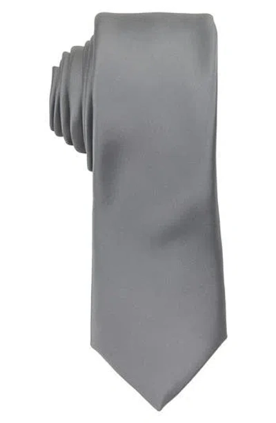 Construct Solid Satin Tie In Gray