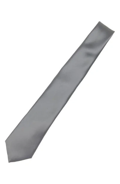 Construct Solid Satin Tie In Gray