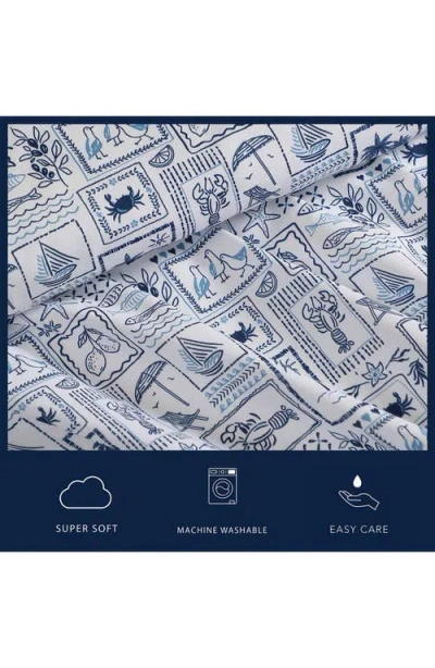 Nautica Beach Collage Cooling Microfiber Sheet Set In Blue