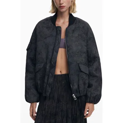 Desigual Embroidered Bomber Jacket In Black