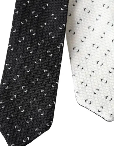 Dolce & Gabbana Black White Patterned Adjustable Tie In Black