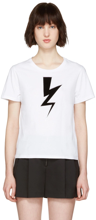 Neil Barrett White Thunderbolt Patch T-shirt In White - Black