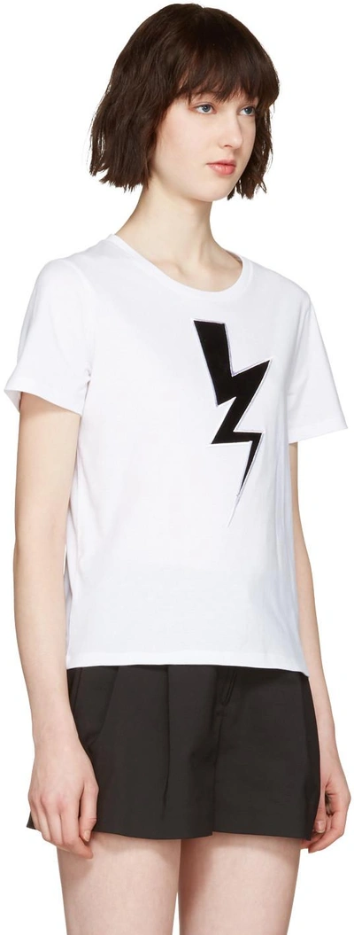 Shop Neil Barrett White Thunderbolt Patch T-shirt