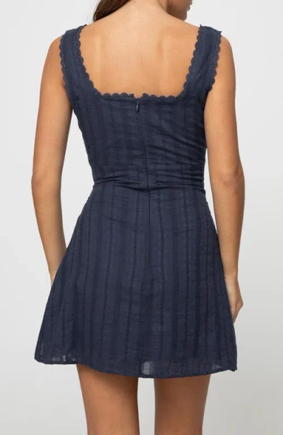 Princess Polly Marcelline Scalloped Trim Square Neck Embroidered Cotton Mini Dress In Blue