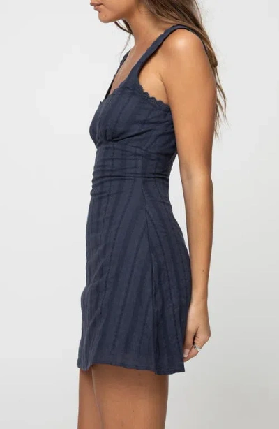 Princess Polly Marcelline Scalloped Trim Square Neck Embroidered Cotton Mini Dress In Blue