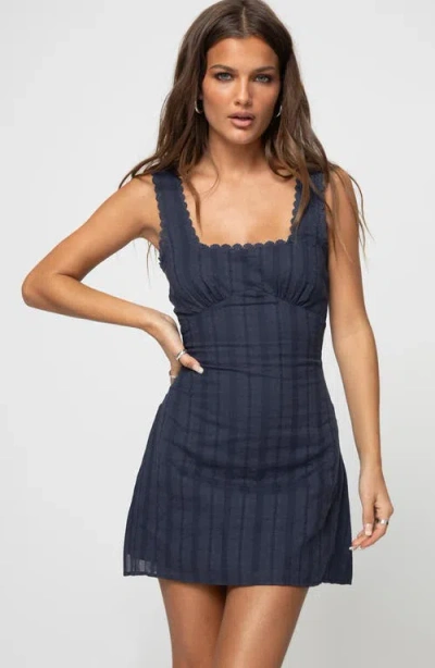 Princess Polly Marcelline Scalloped Trim Square Neck Embroidered Cotton Mini Dress In Blue
