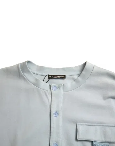 Dolce & Gabbana Light Blue Cotton Buttoned Pullover Sweater In Blue