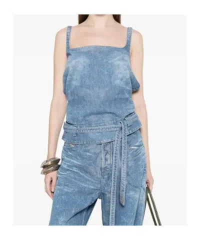 Diesel Light Blue Denim Crop Top With Square Neckline