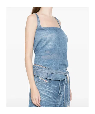 Diesel Light Blue Denim Crop Top With Square Neckline
