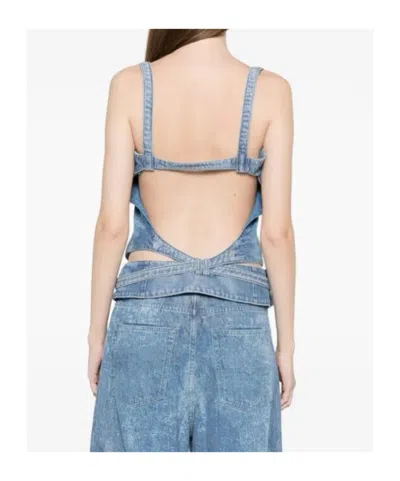 Diesel Light Blue Denim Crop Top With Square Neckline