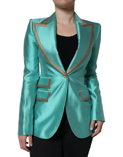Dolce & Gabbana Metallic Green Single Breasted Blazer Jacket In Green