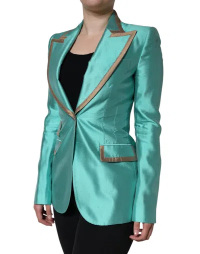 Dolce & Gabbana Metallic Green Single Breasted Blazer Jacket In Green