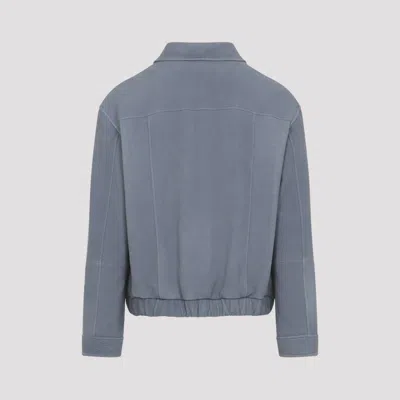 Brunello Cucinelli Suede Jacket Collared Design Elasticated Hem Pockets In Blue