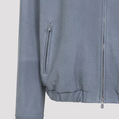 Brunello Cucinelli Suede Jacket Collared Design Elasticated Hem Pockets In Blue