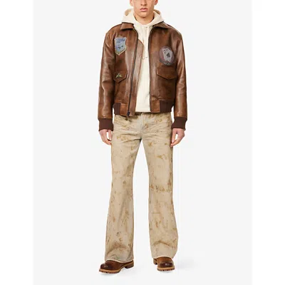 Avirex Mens Brown Vintage-patch A2 Leather Flight Jacket In Brown