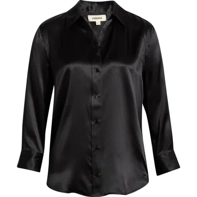 L'agence Aoki Three-quarter Sleeve Silk Blouse In Black