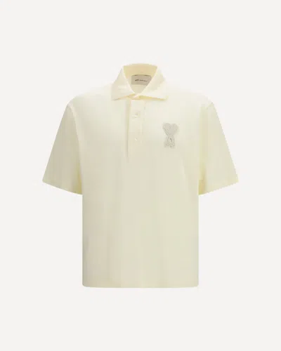 Ami Alexandre Mattiussi White Polo Shirt With Adc Patch Logo In Cotton Uomo In Yellow