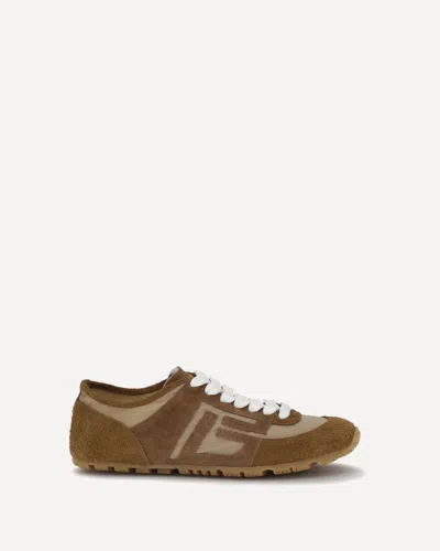 Balmain Beige Calf Leather Bos Taurus Athletic Sneakers In Brown