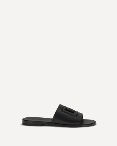 Dolce & Gabbana Black Sandals With Dg Logo Cut-out In Leather Man In Multi